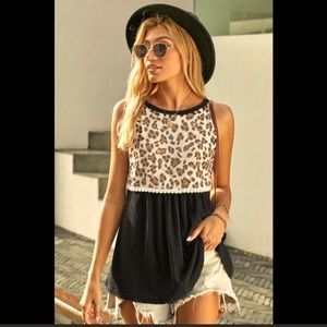 NWT WOMENS BLACK LEOPARD SPLICED FLOWY TANK TOP